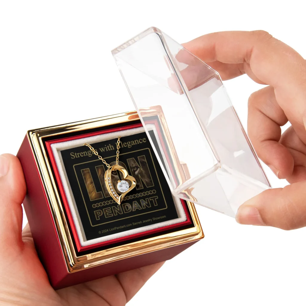 Forever Love Gold with Rotating Rose Box and LionPendant Brand Message Card 06