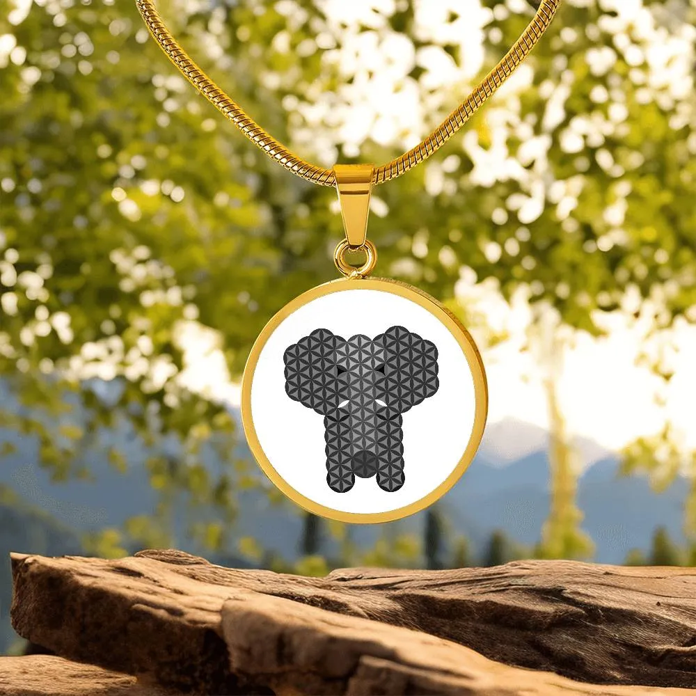 Luxury gold circle necklace, featuring the sacred elephant of life, Lion Pendant brand