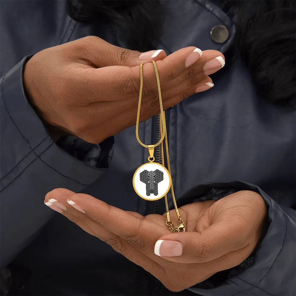 Luxury gold circle necklace, featuring the sacred elephant of life, Lion Pendant brand