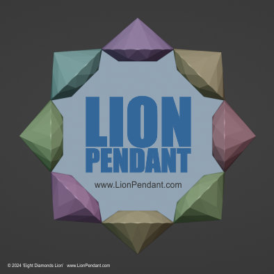 Eight Diamonds Lion - 3D Model - with text - Lion Pendant